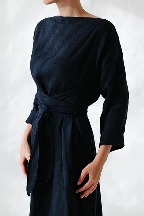 Levency New In Linen Tie Belt Long Sleeve Maxi Dress 3 Levency New In Linen Tie Belt Long Sleeve Maxi Dress