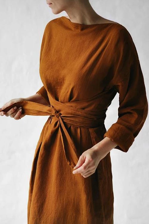 Levency New In Linen Tie Belt Long Sleeve Maxi Dress 2 Levency New In Linen Tie Belt Long Sleeve Maxi Dress