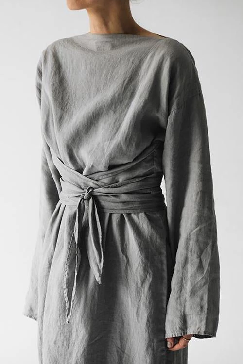 Levency New In Linen Tie Belt Long Sleeve Maxi Dress 7 Levency New In Linen Tie Belt Long Sleeve Maxi Dress