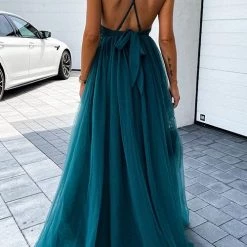 Levency New In Lace Mesh Bow Backless Slip Maxi Dress