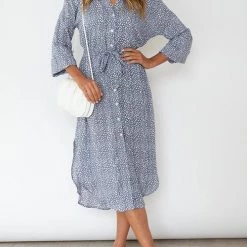 Levency New In Floral Button Bleted Long Shirt Dress