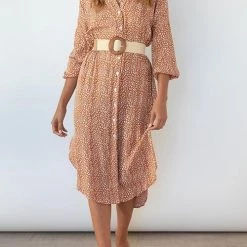 Levency New In Floral Button Bleted Long Shirt Dress