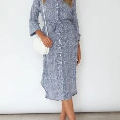 Levency New In Floral Button Bleted Long Shirt Dress
