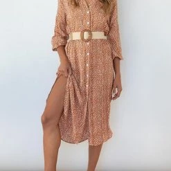 Levency New In Floral Button Bleted Long Shirt Dress