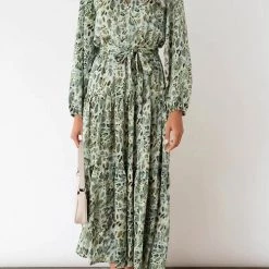 Levency New In Print Belted Long Sleeve Maxi Dress