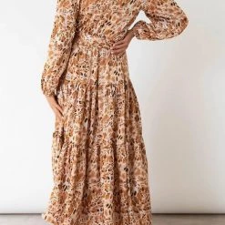 Levency New In Print Belted Long Sleeve Maxi Dress