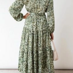 Levency New In Print Belted Long Sleeve Maxi Dress