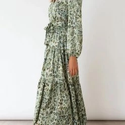 Levency New In Print Belted Long Sleeve Maxi Dress