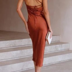 Levency Ruched One Shoulder Slip Midi Dress