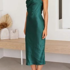 Levency Ruched One Shoulder Slip Midi Dress