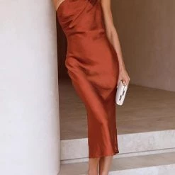 Levency Ruched One Shoulder Slip Midi Dress