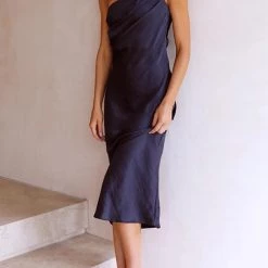 Levency Ruched One Shoulder Slip Midi Dress