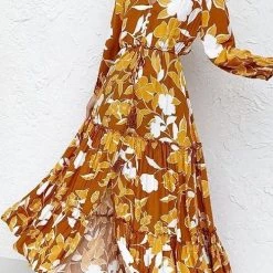 Levency Print Button Tiered Long Sleeve Maxi Dress New In