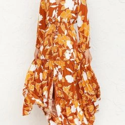 Levency Print Button Tiered Long Sleeve Maxi Dress New In