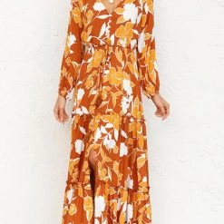 Levency Print Button Tiered Long Sleeve Maxi Dress New In