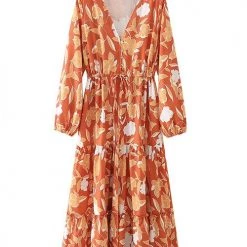 Levency Print Button Tiered Long Sleeve Maxi Dress New In