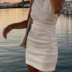 Levency New In Ruched Backless Slip Mini Dress