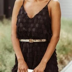 Levency Layered Fringe Trim Slip Mini Dress New In