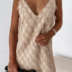 Levency Layered Fringe Trim Slip Mini Dress New In