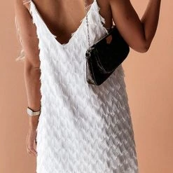 Levency Layered Fringe Trim Slip Mini Dress New In