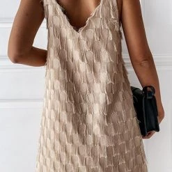 Levency Layered Fringe Trim Slip Mini Dress New In