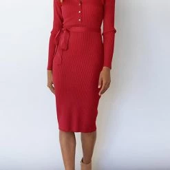 Levency Button Knit Bleted Long Sleeve Slim Dress New In