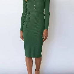 Levency Button Knit Bleted Long Sleeve Slim Dress New In