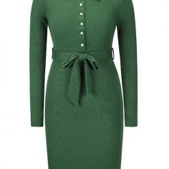 Levency Button Knit Bleted Long Sleeve Slim Dress New In