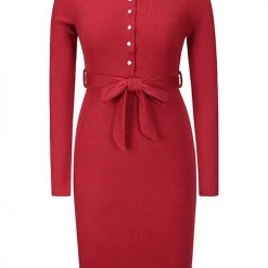 Levency Button Knit Bleted Long Sleeve Slim Dress New In