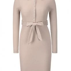 Levency Button Knit Bleted Long Sleeve Slim Dress New In