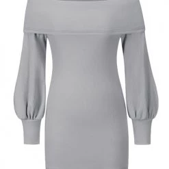 Levency Off Shoulder Balloon Sleeve Knit Dress New In