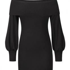 Levency Off Shoulder Balloon Sleeve Knit Dress New In