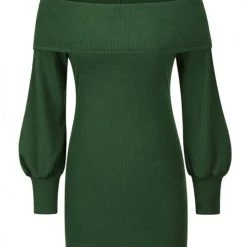 Levency Off Shoulder Balloon Sleeve Knit Dress New In