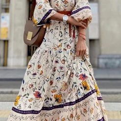 Levency Floral Print Seven Sleeve Maxi Dress New In