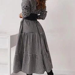 Levency New In Pliad Button Ruffles Long Sleeve Maxi Dress