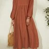 Levency New In V Neck Puff Long Sleeve Maxi Dress