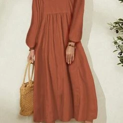 Levency New In V Neck Puff Long Sleeve Maxi Dress