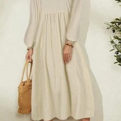 Levency New In V Neck Puff Long Sleeve Maxi Dress