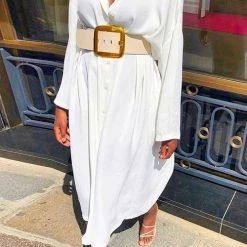 Levency New In Solid Button Long Sleeve Shirt Dress