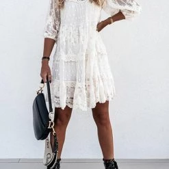 Levency Layer Lace Round Neck Tunic Dresses New In