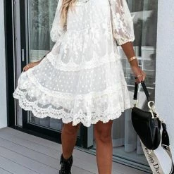 Levency Layer Lace Round Neck Tunic Dresses New In