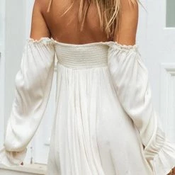 Levency Button Off Shoulder Long Sleeve Mini Dress