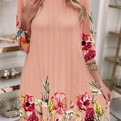 Levency New In Floral Print Ruffle Trim Pleated Dress