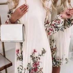 Levency New In Floral Print Ruffle Trim Pleated Dress