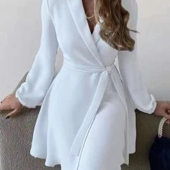 Levency New In Surplice Neck Long SleeveWrap Mini Dress