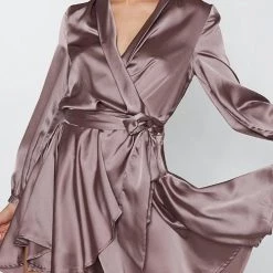 Levency Surplice Front Belted Layered Dress
