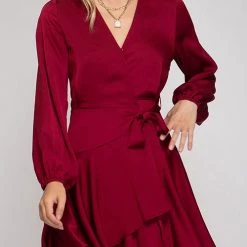 Levency Surplice Front Belted Layered Dress