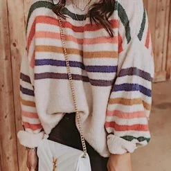 Levency Turtleneck Rainbow Stripe Sweater Dress New In