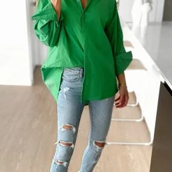 Levency Button Pockets Oversized Shirt Dress