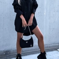 Levency Button Pockets Oversized Shirt Dress